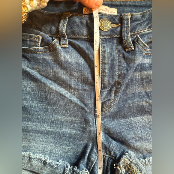 SO Denim Shorts High Rise Curvy Shortie Shorts Cuffed Blue Jean Shorts Frayed - Picture 6 of 7